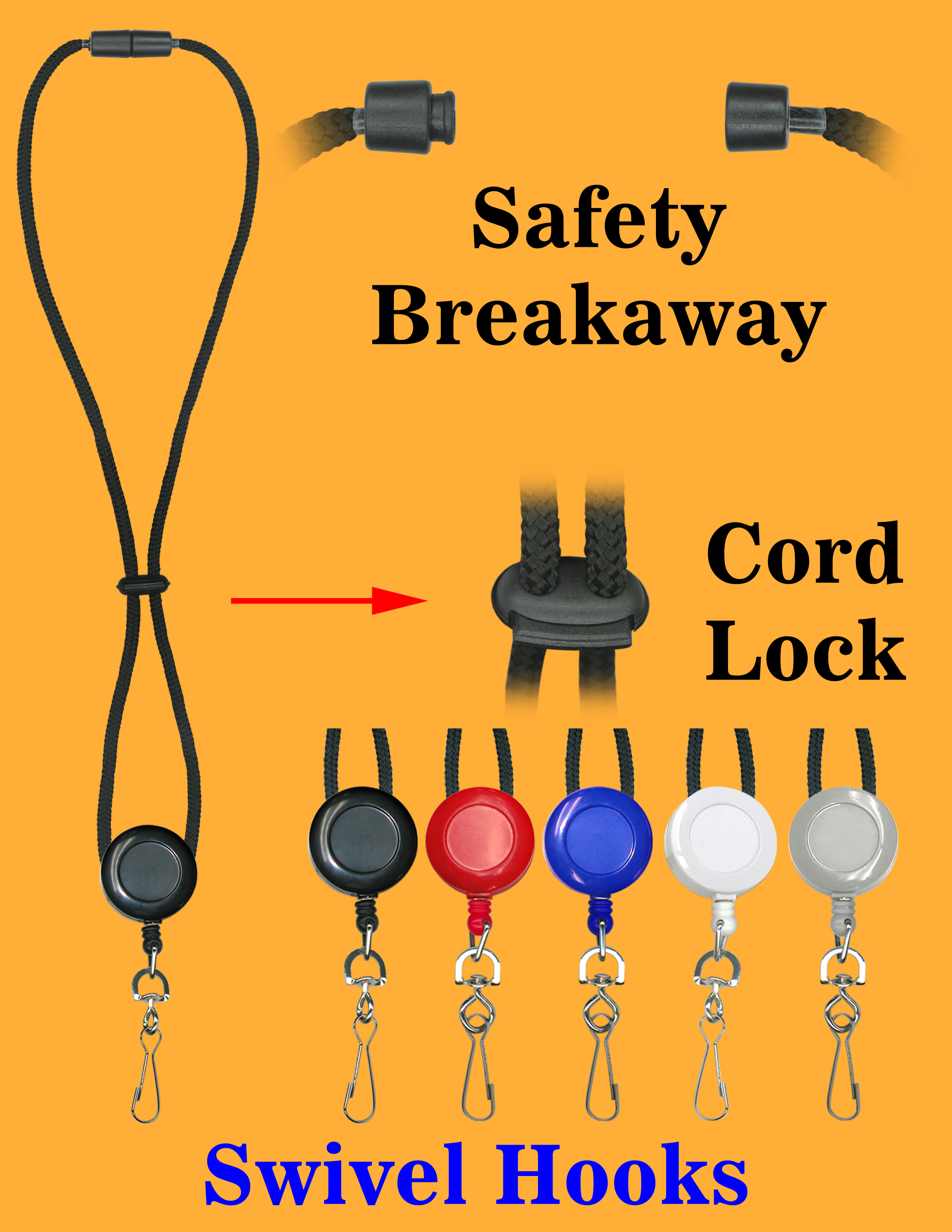 Retractable Safety Round Cord Lanyards With Metal Swivel Hooks